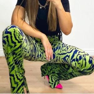 LAST CALL Zara Green and Blue Patterned Flare Pants